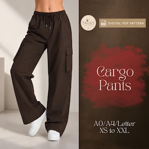 Cargo Pants Sewing Pattern PDF, Women Wide Leg Pants Pattern, Cargo Trousers with Four Pockets,High Waist Pants,  Women Pants Sewing Pattern