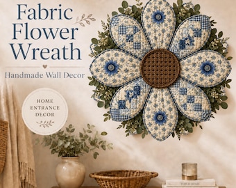 Patrón de costura de flores de tela acolchada, plantilla para tapiz floral de pared, decoración de corona de tela, decoración de hogar con corona de patchwork, corona Heritage Bloom