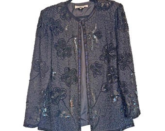 Vintage Niteline Della Roufogali  Silk Beaded Evening Jacket Glam Party Formal