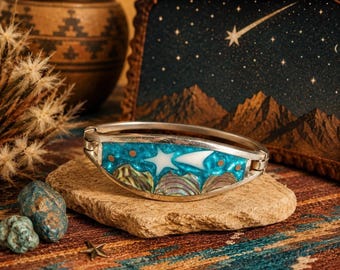 Vintage Celestial Desert Boho Bracelet Shooting Star Mountain Alpaca Mexico Cuff