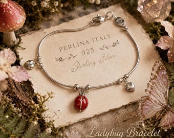 Perlini Sterling Silver Ladybug Bracelet Italian Dainty Fairycore Feminine