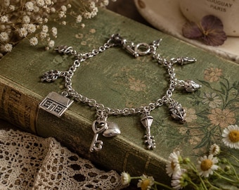 Vtg Sterling Silver Whimsical Charm Bracelet Cottage Core Child Core Story Book