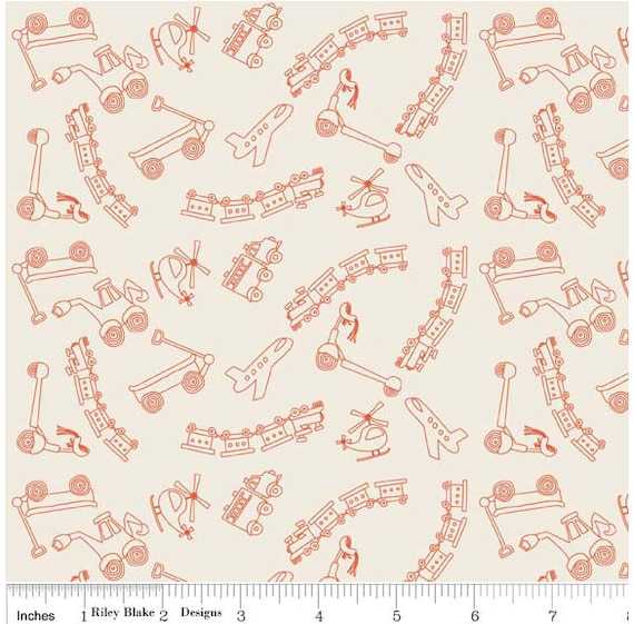 Scoot - Tinny Toys Cream by Deenna Rutter, Riley Blake Designs 1 Yard Cut, Toy Fabric