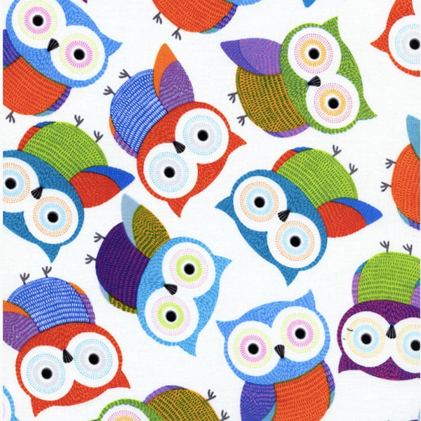 Foxy Owls Fun-White 1 yard cut, Timeless Treasures.