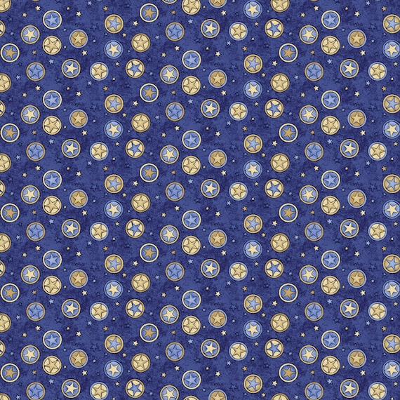 Tissu Coton Imprimé Motif Cercles Bleus - 1 Yard (environ 0.91m) - Largeur 45 Pouces (114cm) - Neuf