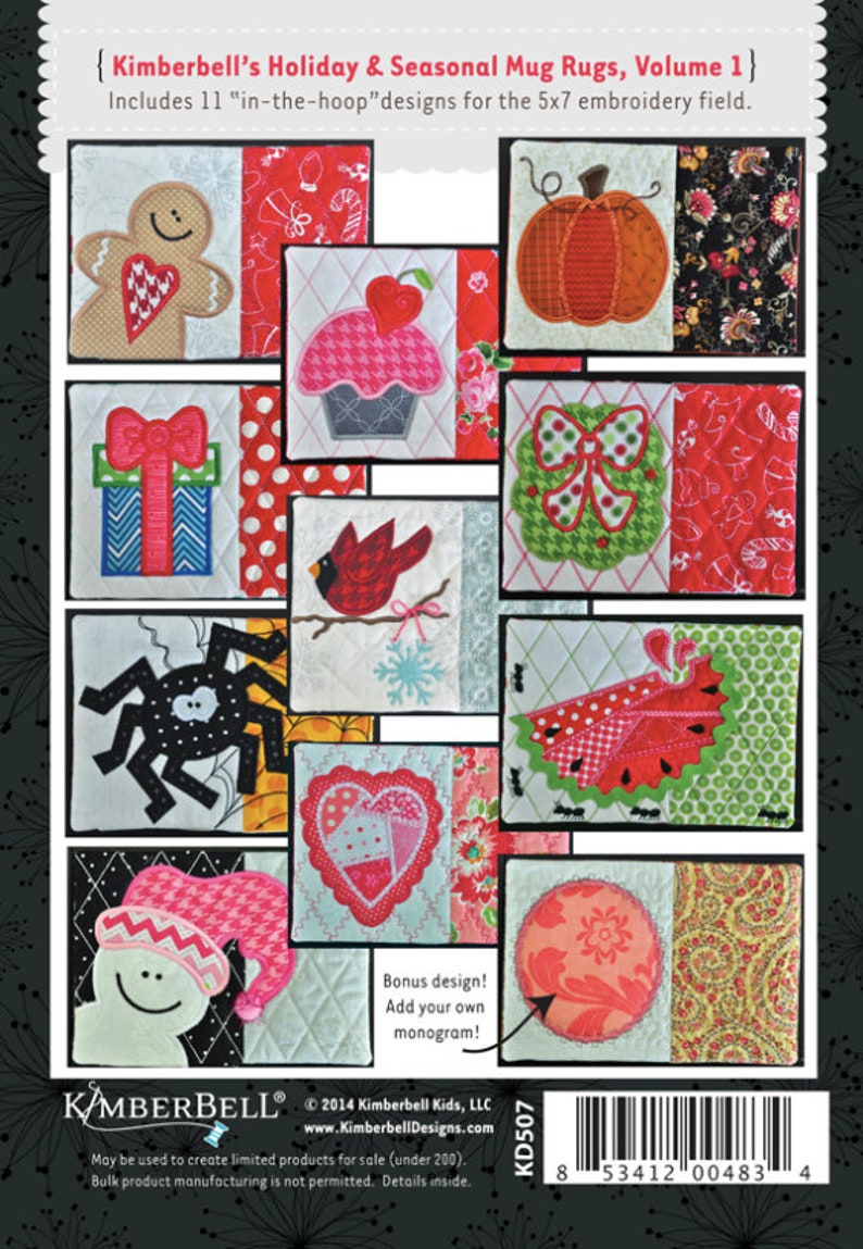 Kimberbell embroidery mug rugs embroidery cd  etsy