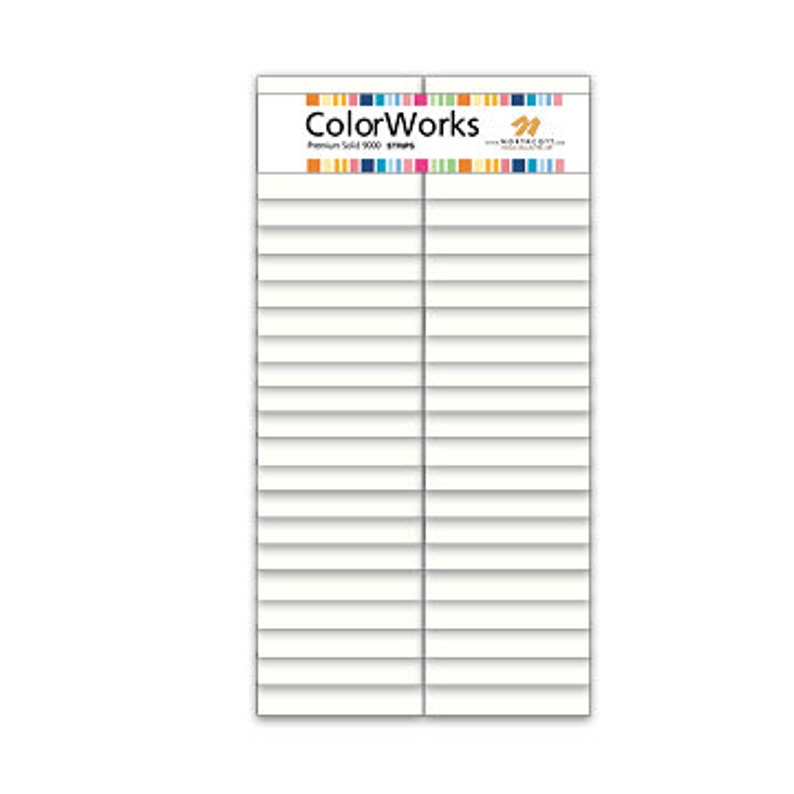 May include: A white, rectangular sheet of paper with multiple horizontal lines, likely for labels or stickers. The top of the sheet features the "ColorWorks" logo with a colorful striped design. The text "Premium Solid 9000" is also visible.