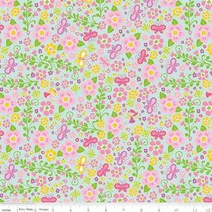 Fairy Garden - Fabric Cut - Fairy Fabric - Riley Blake Designs - Cotton Fabric - Pink Fabric - Blue Fabric