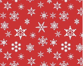 Holiday Snow Flakes Red - Green -  Banner Coordinants  -  Riley Blake Designs Fabric Cut Cut - Christmas Fabric - Snowflakes Fabric