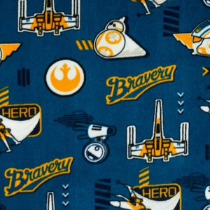Fleece Fabric - Star Wars  Poe Badge Insignia Fleece Denim - Star Wars Fabric - 1 Yard Cut - Camelot fabrics