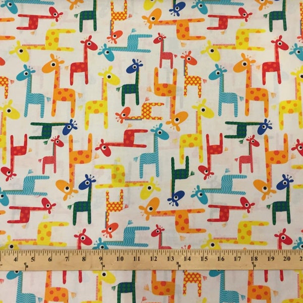 Giraffe Fabric - 1 Yard Cut - Timeless Treasure - Cotton Fabric - Novelty Fabric - White  Fabric - Nursery Fabric