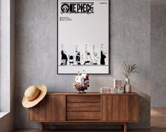 One Piece Manga Panel Poster, Black White Anime Wall Art, Shonen Action Print