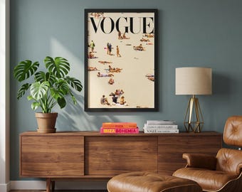 Vogue Beach Print, Aerial Summer Photography, Retro Fashion Wall Art (Poster Print)