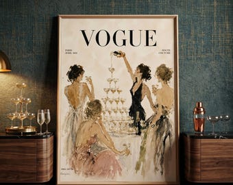 Vintage Vogue Poster, Champagne Tower Art, Retro Fashion Print