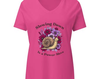 Vintage snigel-T-shirt | Avslappnad V-ringad T-shirt, botanisk illustration