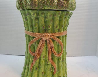 Vtg American Atalier At Home Fresh 5471 Earthenware Asparagus Cookie Jar 10"
