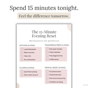 15-Minute Evening Reset Checklist for Working Moms | Evening Routine Printable PDF