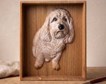 Cockapoo Wood Carving, Personalized Relief Portrait Panel