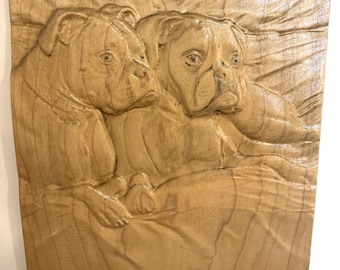 Framed Dog Wood Carving, White Mat and Black Frame, from Your Photo