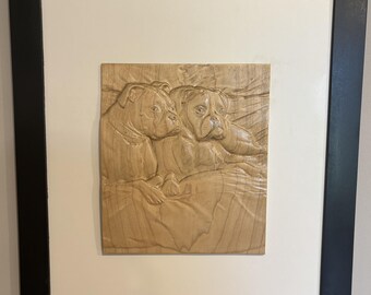 Framed Dog Portrait Wood Carving Modern Pet Wall Art from Your Photo