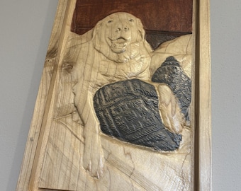 Dog Relief Carving from Your Photo, Personalized Wood Portrait