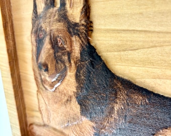 Dog Memorial Wood Carving from Photo, Framed Relief Panel