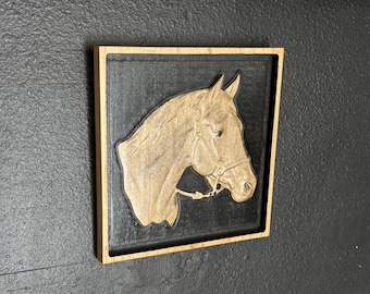 Custom Carved Horse Portrait, Wood Relief Panel, Equestrian Gift