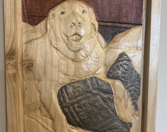 Custom Dog Portrait Wood Carving Personalized Pet Memorial from photo
