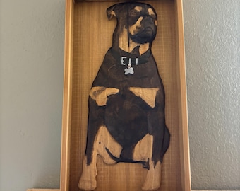 Rottweiler Wood Portrait, Solid Relief Carving from Photo