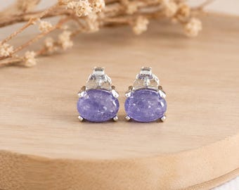Natural Tanzanite Stud Earrings 5x7mm, Oval Gemstone Earrings, Sterling Silver Studs, December Birthstone