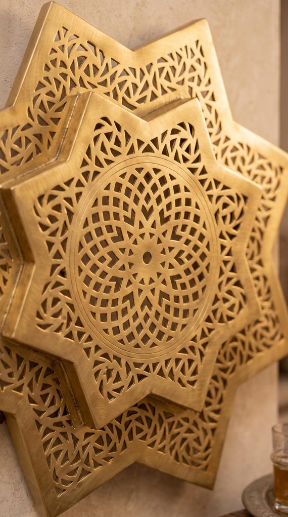 Applique Murale Laiton Massif Etoile Marocaine - Luminaire Artisanal Fait Main - Decoration Murale Luxe — vue 5