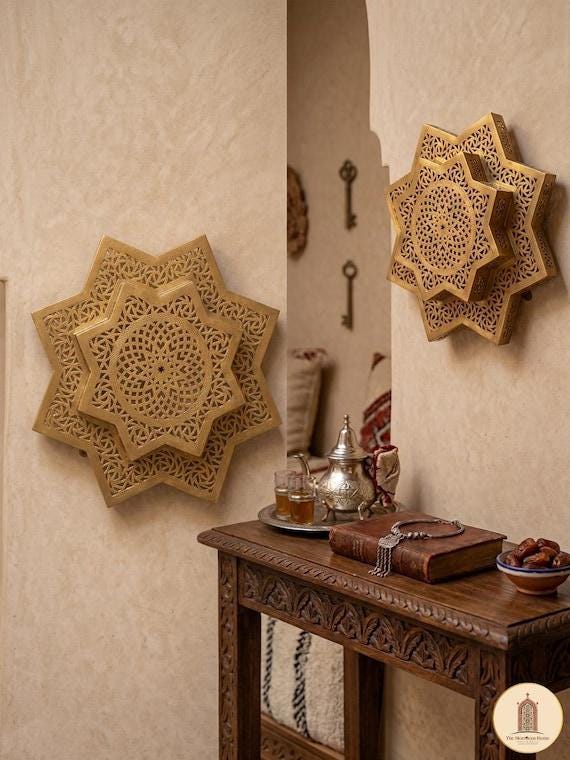Applique Murale Laiton Massif Etoile Marocaine - Luminaire Artisanal Fait Main - Decoration Murale Luxe — vue 2