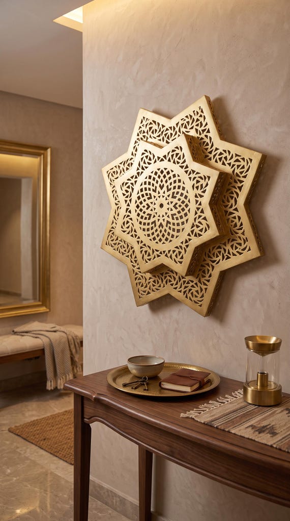Applique Murale Laiton Massif Etoile Marocaine - Luminaire Artisanal Fait Main - Decoration Murale Luxe — vue 6