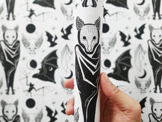 halloween wrapping paper, goth bat paper, gothic gift wrap, dark wrapping paper, spooky paper, witchy gift wrap, creepy wrapping paper, b&w