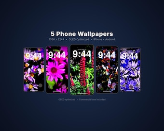 OLED Phone Wallpaper Pack | 5 Botanical Macro Photos | iPhone Android Lock Screen | Nature Digital Download