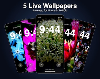 5 Live Wallpaper Bundle for Phone | Animated Botanical Macro Pack | iPhone & Android Lock Screen Video | Digital Download