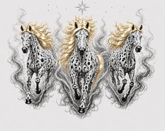 The Spirit of Liberty, Grace & Energy in Motion - Appaloosa Horses Mystical Smoke, Stars, Blonde Mane Horse Print (Digital Download)