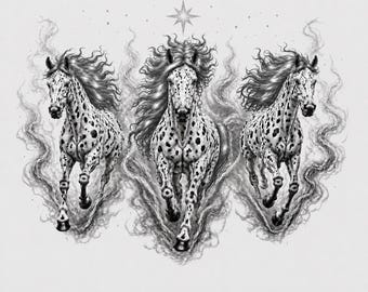 The Spirit of Liberty, Grace & Energy in Motion - Appaloosa Horses Mystical Smoke, Stars, Grey Mane Horse Print (Digital Download)