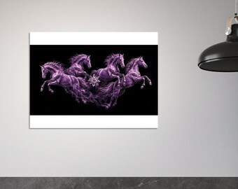 Frihetens, nådens och energins anda i rörelse - Majestic Horses Rök, Lila Man Hästtryck