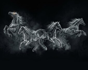 The Spirit of Liberty, Grace & Energy in Motion - Mystical Horses Smoke, Grey Mane Horse Print (Digital Download)