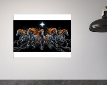 The Spirit of Liberty, Grace & Energy in Motion - Mystical Horses Smoke, Stars, Ginger Mane Horse Print