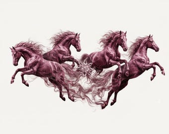Frihetens, nådens och energins ande i rörelse - Mauve plommonhästar Mystisk rök, stjärnor, plommonman Hästtryck (digital nedladdning)