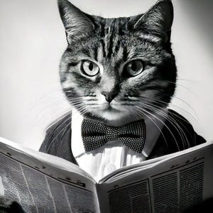 Sofistikerad katt i flugatryck - Klassisk kattfotografi, udda dekor (digital nedladdning)