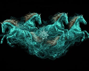 The Spirit of Liberty, Grace & Energy in Motion - Teal Horses Mystical Smoke,  Teal Mane Horse Print (Digital Download)