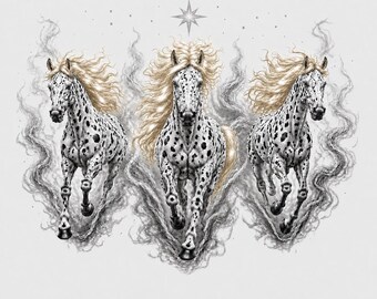 The Spirit of Liberty, Grace & Energy in Motion - Appaloosa Horses Mystical Smoke, Stars, Cream Mane Horse Print (Digital Download)