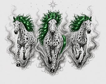 The Spirit of Liberty, Grace & Energy in Motion - Appaloosa Horses Mystical Smoke, Stars, Green Mane Horse Print (Digital Download)