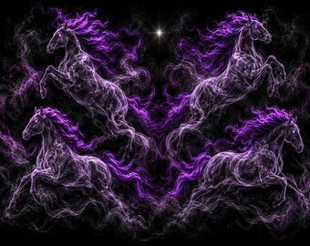 The Spirit of Liberty, Grace & Energy in Motion - Purple Horse Mystical Smoke, Stars, Purple Mane Horse Print (Digital Download)