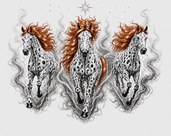 O Espírito da Liberdade, Graça e Energia em Movimento - Cavalos Appaloosa com Fumaça Mística, Estrelas e Crina Ruiva (Download Digital)