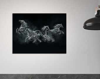 The Spirit of Liberty, Grace & Energy in Motion - Mystical Horses Smoke, Grey Mane Horse Print