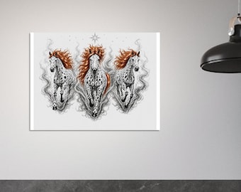 O Espírito da Liberdade, Graça e Energia em Movimento - Cavalos Appaloosa Fumaça Mística, Estrelas, Crina Ruiva